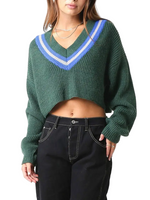 Women's Cropped Sweater with Contrast Collar